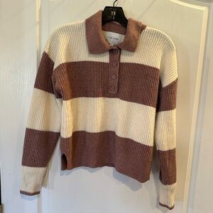 Pink Rose Cream and Mauve Striped Polo Sweater